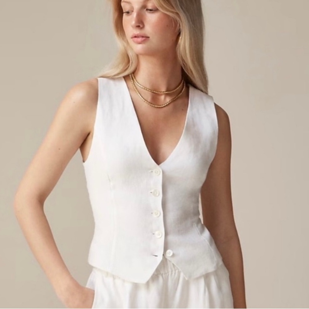 J Crew White Linen Sleeveless Vest